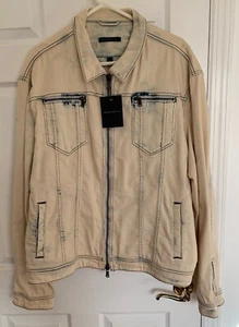 NWT JOHN VARVATOS MENS XXL ZIP UP OFF WHITE AND BLUE COTTON JACKET ZIP POCKETS ! - Picture 1 of 15