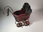 8" Stroller Baby Carriage Buggy Victorian Style Vintage Wicker Canvas Floral Pad