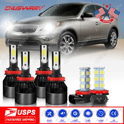 6x Combo LED Headlight Bulbs for 2008-2012 Infiniti EX35 High+Low Beam+Fog Light - Image 1 of 4
