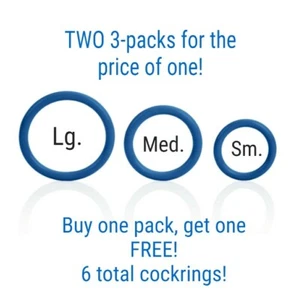 Cockring TWO Sets of 3 (Sm, med, lg) - Ejaculation delay sex product for men - Picture 1 of 6