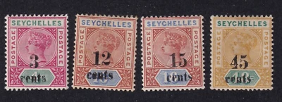 SELLOS DE MATT SEYCHELLES #22-#25 EDICIÓN REINA VICTORIA DE 1893, MH CV$95 Foto 1 de 3