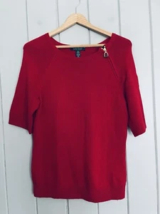 Lauren Ralph Lauren Sweater L Large Equestrian Short Sleeves Red Round Neck - Picture 1 of 5