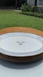 Syracuse China Coronet - 14" Serving Platter -Gray Feather w Pink Bow - Picture 1 of 7