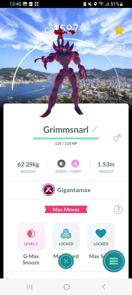 👌Non Shiny Gigantamax Grimmsnarl (Olangaar) Nagasaki Pokemon GO👍 Registered - Bild 1 von 1