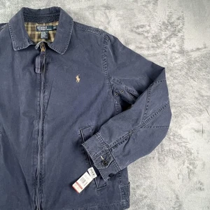 Polo Ralph Lauren Jacket Mens Large Navy WB Field Plaid Lined Zip Canvas Pony - Picture 1 of 20