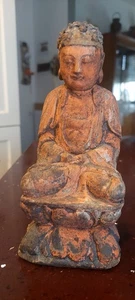  ANTIKE POLYCHROME HOLZSKULPTUR BUDDHA CHINA  - Bild 1 von 9