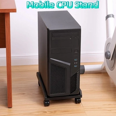Black Computer Tower Stand Lockable CPU Stand PC CPU Holder  Under Desk - Image 1 of 4