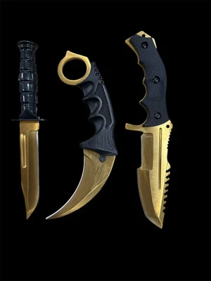 3PC COMBO CSGO Survival Fixed Blade Knife Set Karambit, Huntsman Hunting Knife G - Image 1 of 4