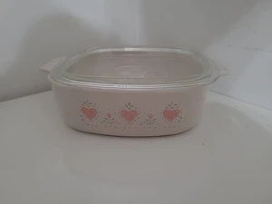 Vintage Corning Ware Forever Yours Casserole 2 Liter Pink Hearts A-2-B W/ Lid - Picture 1 of 5