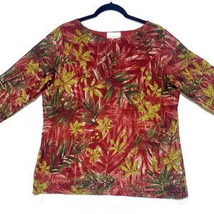 Susan Graver Top Women's Large Pullover 3/4 Sleeves Red and Green - Picture 1 of 6