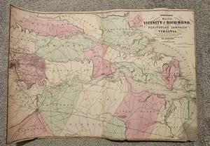 Antiguo Mapa de Johnson Richmond Campaña Peninsular Virginia Guerra Civil 1862 - Imagen 1 de 9