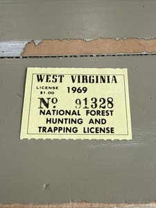 1969 West Virginia national Forest hunting and trapping license stamp - Picture 1 of 2