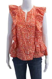Ulla Johnson Women Bohemian Floral Sleeveless Cotton Blouse Orange Size 10 - Picture 1 of 5