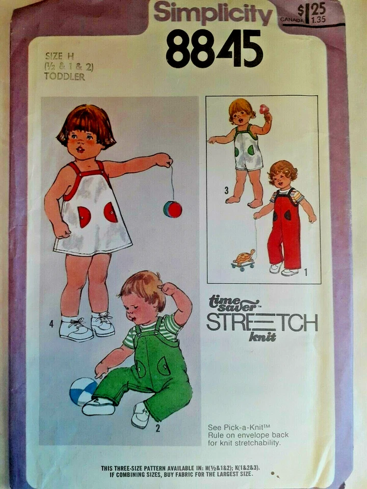 Simplicity 8845 Bib Overalls Sundress Sewing Pattern Boy Girls H 1/2 1 2 UC VTG - Image 1 of 4