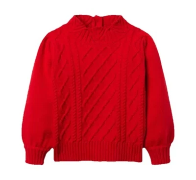 Janie and Jack Cable Knit Puff Sleeve Sweater Girls Size 12 Red Holiday Cozy - Image 1 of 4