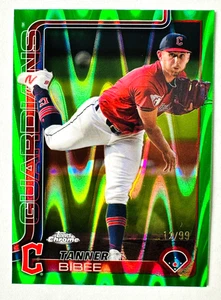 Tarjeta refractora 2025 Topps Chrome Tanner Bibee Green Lava SP #/99 ¡Guardianes! - Imagen 1 de 3