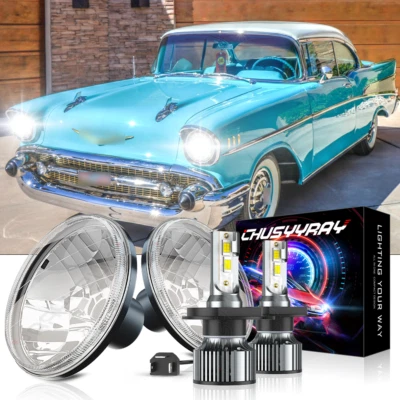 Par de faros LED redondos de 7 pulgadas Hi/LO haz sellado aptos para Chevy Bel Air 1955-1957 Foto 1 de 4