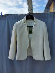 H&M off White Viscose Blend Jewel Details Tuxedo Blazer Jacket UK 8 New - Picture 1 of 5
