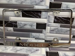 Tesla Model Y Rear Chrome License Plate Frame - Used - Picture 1 of 2