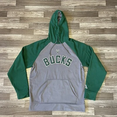 Adidas Milwaukee Bucks Hoodie Sweatshirt Men’s Medium Gray Gree Drawstring - Image 1 of 4
