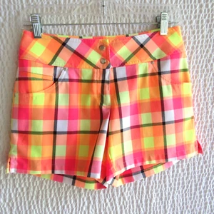Colorful Neon Golf Shorts 0 XS Check Plaid New Slazenger Pink Yellow Athletic - Picture 1 of 10