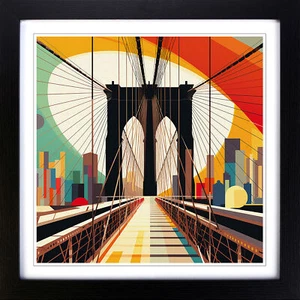 Brooklyn Bridge Bauhaus Wall Art Print Framed Canvas Picture Poster Decor - Picture 1 of 6