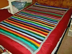 Handmade Hippie Hobo Scrap Yarn Crochet Afghan Sofa Blanket Throw 67 x 44 in NEW - Picture 1 of 3