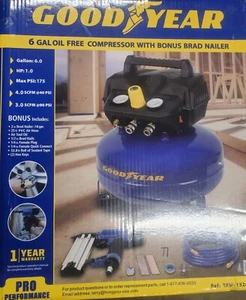 pancake air compressor kit 6gal With Nailer 18gage, 1/4"Hose, Plugs - Picture 1 of 4