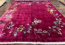 Antique Chinese Art Deco Rug 8.9 x 11.5 Nichols Carpet 9x12 Floral Wool Handmade