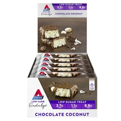 Atkins Low Carb Endulge Bars 15 x 40g - Chocolate Coconut Low Sugar Treat - Image 1 of 2