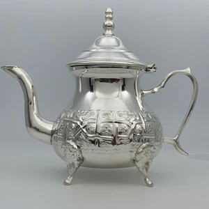 Handcrafted Medium Moroccan Teapot Brass Silver Plated Tea Pot