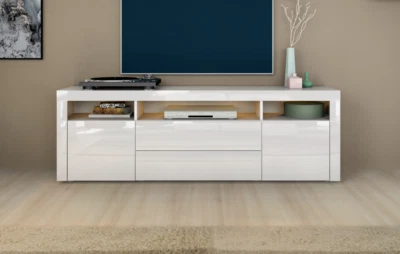 Lowboard 166cm Weiß Hochglanz TV-Schrank Sideboard Anrichte Kommode SANTA FE - Bild 1 von 4