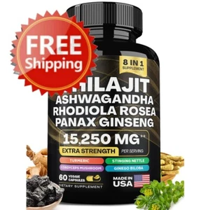 Shilajit Pure Himalayan 15250MG Energy Booster Ashwagandha 2000MG 60 Caps - Picture 1 of 7