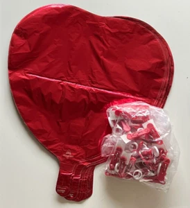 (Qty 30) 18" Heart Shaped Red Foil Balloon Party Wedding Decoration White Ribbon - Picture 1 of 5