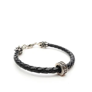 King Baby Studio Small Leather Braided With Crown And Heart Accents Silver .925 - Picture 1 of 7