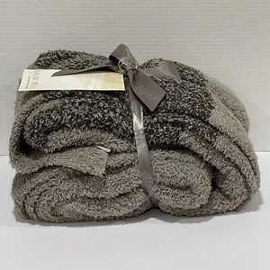 Barefoot Dreams Luxe Heathered Stripe Throw Blanket Warm Gray-Carbon Sz - 60x45 - Picture 1 of 6