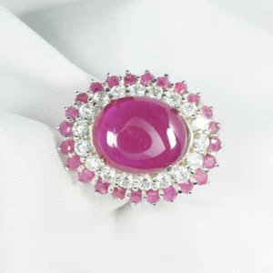 NATURAL RUBY SILVER RING FOR WOMEN 20.8Grms / RHODIUM PLATED 10 Size - Picture 1 of 4