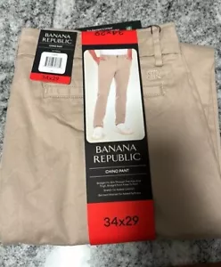 NUOVO Pantalone Uomo Banana Republic Chino Elasticizzato Dritto Vestibilità Piatto Frontale Tan 34x29 - Foto 1 di 4