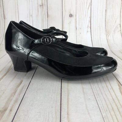 Hotter Zara Mary Jane Shoes Block Heels Pump Black Patent Leather Womens Sz 8.5 Foto 1 de 4