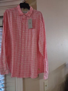 Men Tommy Bahama Coral Large 100% Linen Long Sleeve Shirt Stripe pocket-New! - Picture 1 of 2