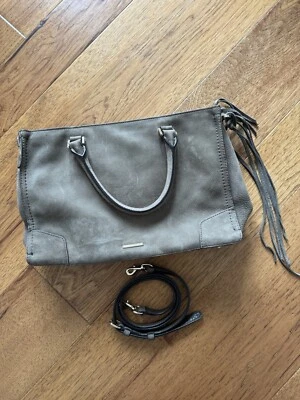 Rebecca Minkoff Suede Fringe Regan Satchel Tote Gray - Image 1 of 4