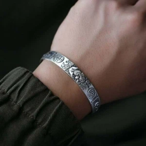 Vintage Silver Pixiu Cuff Bracelet Adjustable Wrist Bangle Lucky Unisex Bracelet - Picture 1 of 8