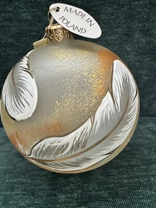 Piume ornamento dipinto a mano vetro tondo oro Natale Polonia nuovo - Foto 1 di 6