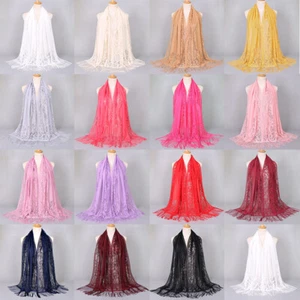 Women Lace Tassel Maxi Hijab Wrap Scarf Shawls Headband Muslim Islam 170*65 ↲ - Picture 1 of 27