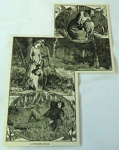 1882 Zeitschriftenstich ~ EIN MITTSOMMERTRAUM ~ Mann und Frau laufen im Wald - Bild 1 von 1