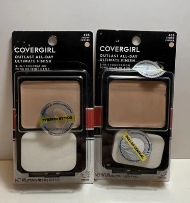 Covergirl Ivory 405 Outlast All-Day Ultimate Finish 3-in-1 Foundation LOT of 2 - Image 1 of 3