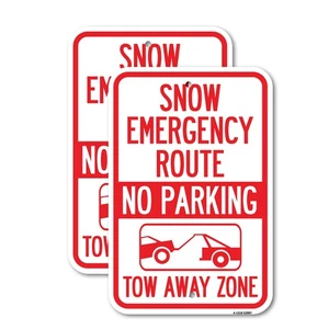 Snow Emergency Route Tow Away Zone with Graphic Heavy Gauge Metal Parking Sign - Picture 1 of 10