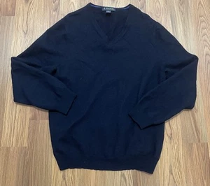 Brooks Brothers Sweater Mens XL Navy Blue Extra Fine Italian Merino Wool V Neck - Picture 1 of 11