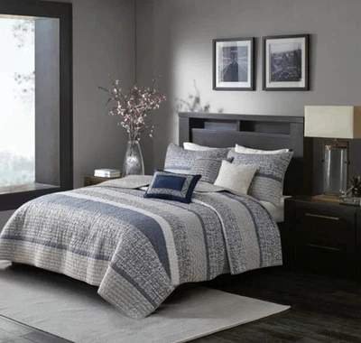 Madison Park Rhapsody Queen Comforter Set Blue Silver Reversible 6 Piece NWT - Image 1 of 4