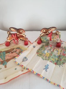 Vtg HANDKERCHIEF Hankies Hanky Hankie Child's w/ TOY BUNNIES Bunny Antique - Picture 1 of 10